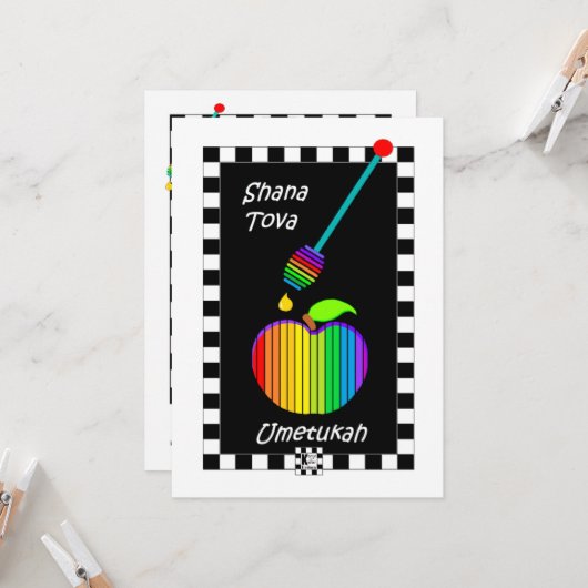 Shana Tova Umetukah FLAT wenskaart Kaart (Voorkant / Achterkant in situ)