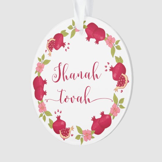 Shanah Tovah New Year Pomegranate Flower Wreath Ornament (voorkant)