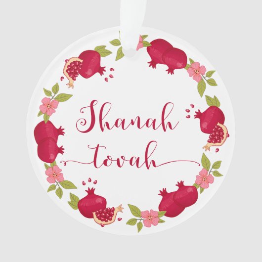Shanah Tovah New Year Pomegranate Flower Wreath Ornament (voorkant)
