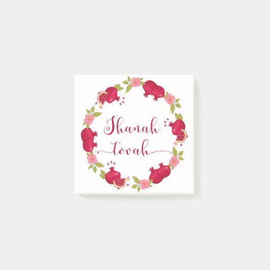 Shanah Tovah New Year Pomegranate Flower Wreath Post-it® Notes (Voorkant)