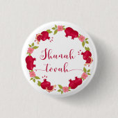 Shanah Tovah New Year Pomegranate Flower Wreath Ronde Button 3,2 Cm (Voorkant)