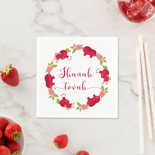 Shanah Tovah New Year Pomegranate Flower Wreath Servet (Insitu)