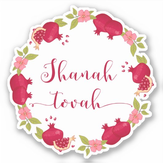 Shanah Tovah New Year Pomegranate Flower Wreath Sticker (Voorkant)