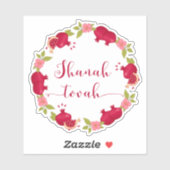 Shanah Tovah New Year Pomegranate Flower Wreath Sticker (Vel)
