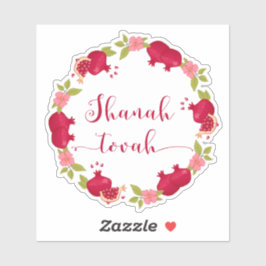 Shanah Tovah New Year Pomegranate Flower Wreath Sticker