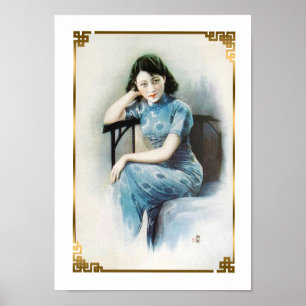 Shanghai Beauty Adverteren Flapper Blue Dress Poster