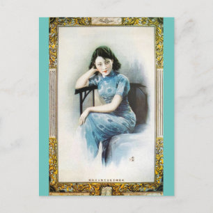 Shanghai Beauty Adverteren Model Blue Dress Briefkaart