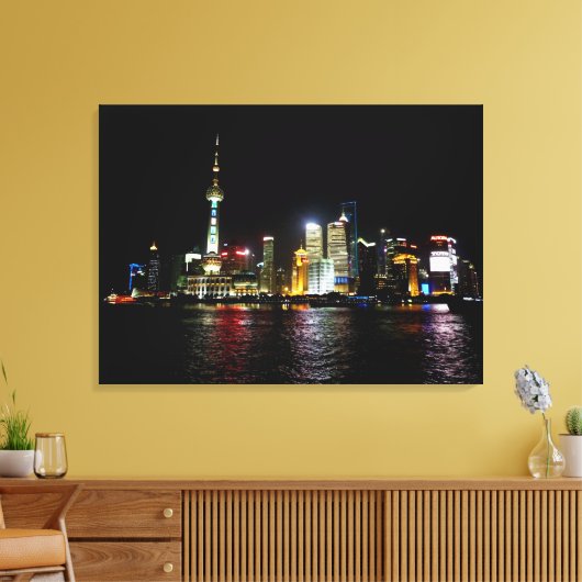Shanghai bij nacht canvas afdruk (Insitu (Woonkamer))