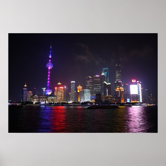 Shanghai bij nacht Poster (Voorkant)