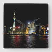 Shanghai bij nacht vierkante klok (Voorkant)