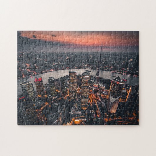 Shanghai China Asia Landmark Skyline Nighttime Legpuzzel (Horizontaal)