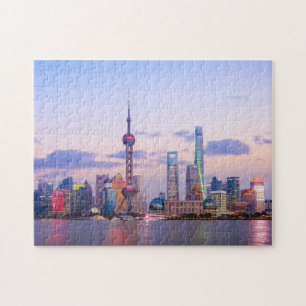 Shanghai China Asia Landmark Skyline Sunset Legpuzzel