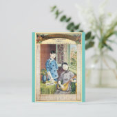  Shanghai China Bank Ad Woman met Lute Briefkaart (Staand voorkant)