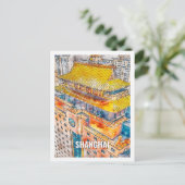 Shanghai China Beroemde Reisplaats Waterverf Briefkaart (Staand voorkant)