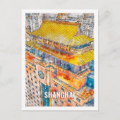 Shanghai China Beroemde Reisplaats Waterverf Briefkaart (Voorkant)