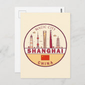 Shanghai China City Skyline Embleem Briefkaart (Voorkant / Achterkant)