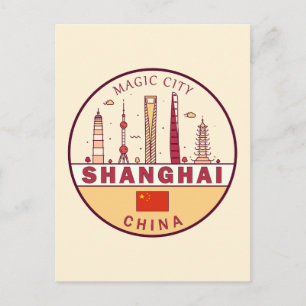 Shanghai China City Skyline Embleem Briefkaart