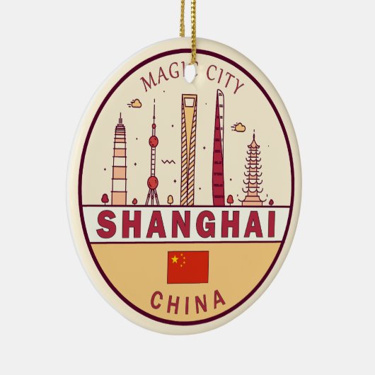 Shanghai China City Skyline Embleem Keramisch Ornament (Rechts)