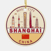 Shanghai China City Skyline Embleem Keramisch Ornament (Voorkant)