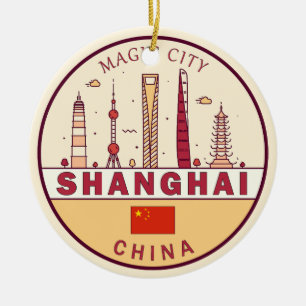 Shanghai China City Skyline Embleem Keramisch Ornament