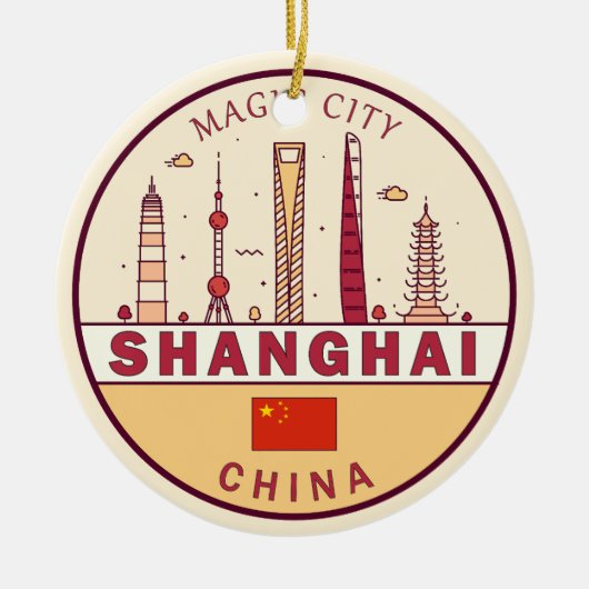 Shanghai China City Skyline Embleem Keramisch Ornament (Voorkant)