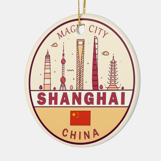 Shanghai China City Skyline Embleem Keramisch Ornament (Links)