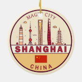 Shanghai China City Skyline Embleem Keramisch Ornament (Achterkant)
