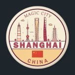 Shanghai China City Skyline Embleem Magneet<br><div class="desc">Shanghai minimalistisch,  kleurrijk kunstontwerp met monumenten en bezienswaardigheden van de stad in China.</div>