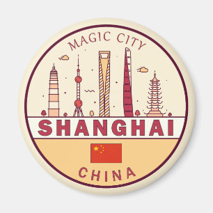 Shanghai China City Skyline Embleem Magneet