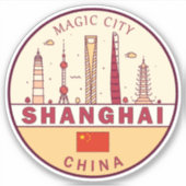 Shanghai China City Skyline Embleem Sticker (Voorkant)
