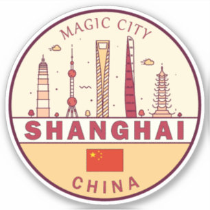 Shanghai China City Skyline Embleem Sticker