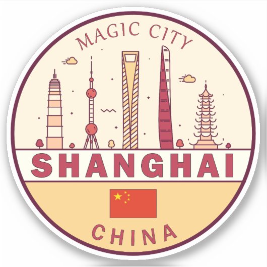 Shanghai China City Skyline Embleem Sticker (Voorkant)