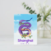 Shanghai China Draak reisposter Briefkaart (Staand voorkant)