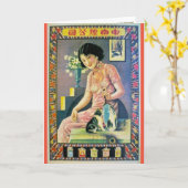  Shanghai China en Woman Cat Kitten Kaart (Gele Bloem)