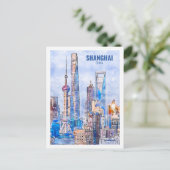 Shanghai China Famous Travel Waterverf Sketch Briefkaart (Staand voorkant)