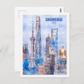 Shanghai China Famous Travel Waterverf Sketch Briefkaart (Voorkant / Achterkant)