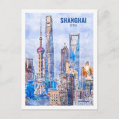 Shanghai China Famous Travel Waterverf Sketch Briefkaart (Voorkant)