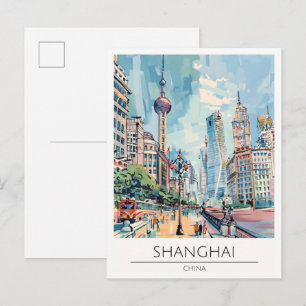 Shanghai China Kunst Illustratie Reizen Briefkaart