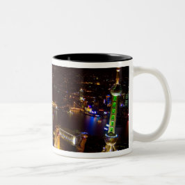 Shanghai China prachtige skyline met modern Tweekleurige Koffiemok
