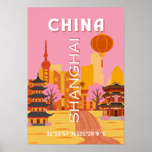 Shanghai China Reis Oude Poster