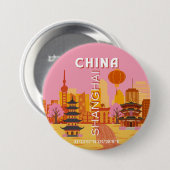 Shanghai China Reis Oude Poster Ronde Button 7,6 Cm (Voorkant /achterkant)