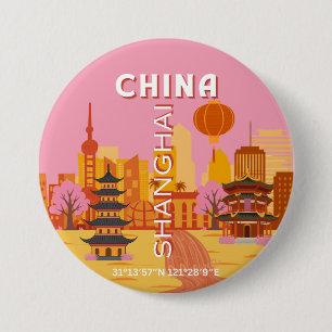 Shanghai China Reis Oude Poster Ronde Button 7,6 Cm