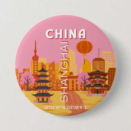Shanghai China Reis Oude Poster Ronde Button 7,6 Cm (Voorkant)