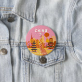 Shanghai China Reis Oude Poster Ronde Button 7,6 Cm (In situ)
