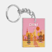 Shanghai China Reis Oude Poster Sleutelhanger (Voorkant Links)