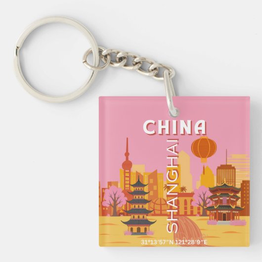 Shanghai China Reis Oude Poster Sleutelhanger (Voorkant)