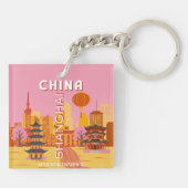 Shanghai China Reis Oude Poster Sleutelhanger (Achterkant)
