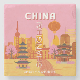 Shanghai China Reis Oude Poster Stenen Onderzetter