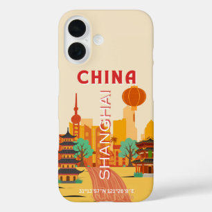 Shanghai China Reis Retro Poster iPhone 16 Hoesje