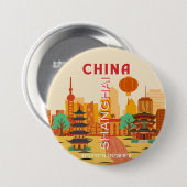 Shanghai China Reis Retro Poster Ronde Button 7,6 Cm (Voorkant /achterkant)